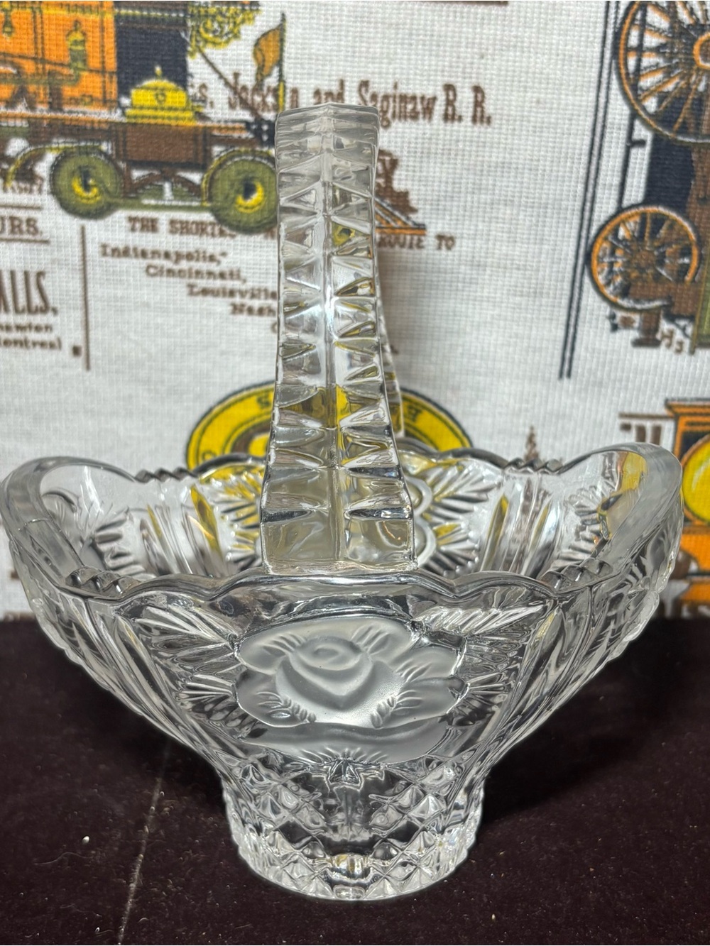 Clear Pressed Glass Basket with Scalloped Edge and Handle
